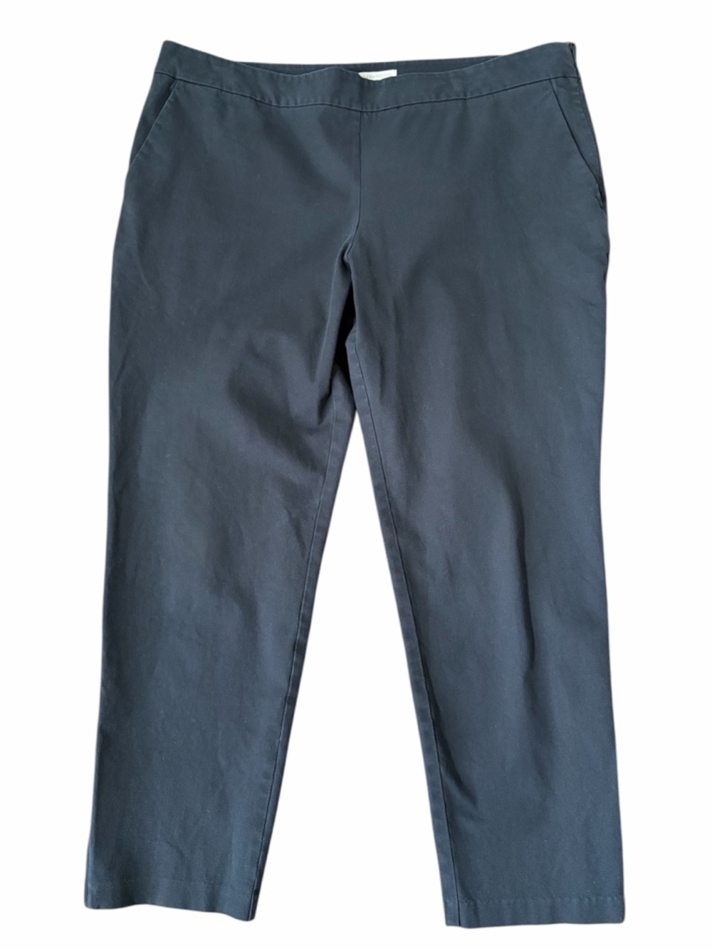 Eileen Fisher Stretch Organic Cotton Cropped Pant Ankle Zip Size Large Black